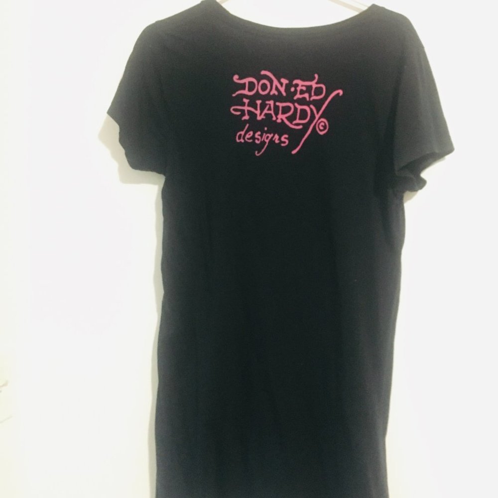 Ed Hardy T-Shirt Floral Skull  Black Sz Large - Picture 4 of 6
